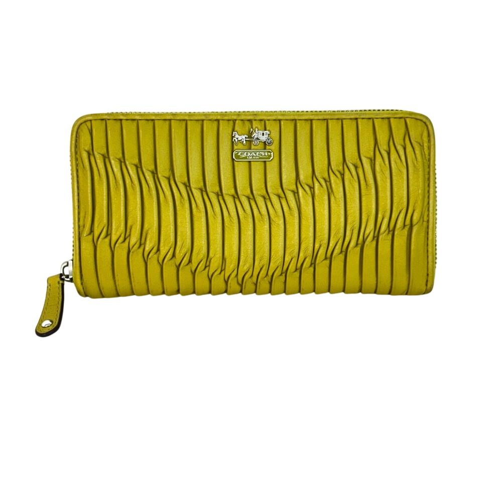 Coach Madison Twist Accordion Wallet Zip Around Gathered Leather Chartreuse